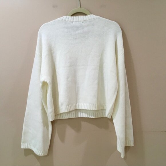New Sincerely Jules knit Oversize Sweater pullover Size XL White  Bow - Picture 5 of 5